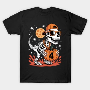 Birthday Halloween 4th Dinosaur Skeleton T-REX Scary T-Shirt